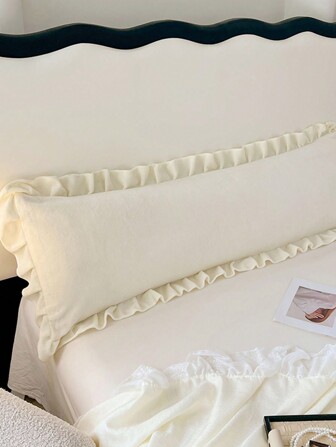 1件牛奶丝绒蕾丝情侣长枕套，柔软绒面防静电保暖法兰绒枕套，适用于卧室、客房、宿舍、全家使用