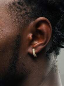 1pair Fashionable Cubic Zirconia Luxury Hip Hop Style Round HOOP Earrings, Men Shiny & Splendid Personalized Jewelry