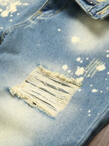 男式直筒修身破洞休闲街头风格透气口袋复古蓝色牛仔裤（不含腰带） - 藍色 - 查看 4