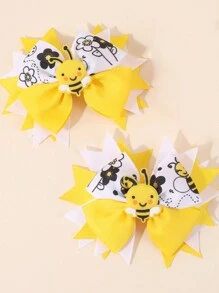 2pcs/Set Cute Bee & Bow Hair Clips, Decorative Hair Accessories For Teenage Girls - Multicolor - View 3