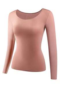 Bộ 2 áo tay dài siêu mỏng và quần dài bó sát đồ lót mềm mại cho nữ - Bụi hồng - Xem 3