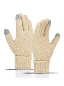 1 件女士触屏冬季手套 - 时尚针织手套，袖口厚，适合寒冷天气 - 彩色 - 查看 4