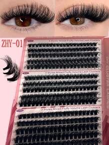 300 Cluster Fluffy Soft Eyelashes, Delicate Individual Lashes 8-16mm Fluffy D Curl Eyelash Extension Cluster 60D 80D 100D DIY Lash At Home