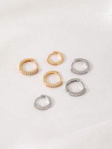 3pcs Copper Material Women Hoop Earrings Set, Minimalist Classic Style, Daily Wear Fashion Delicate Earrings Creative Gift