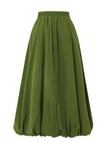 Women's Bubble Skirt Elastic Waist With Pockets Solid A-Line Long Skirts
