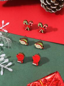 Bộ 3 đôi người tuyết Giáng sinh, mũ ông già Noel, hoa tai gỗ bánh gừng, trang sức dễ thương cho phụ nữ dự tiệc ngày lễ - Nhiều màu - Xem 5