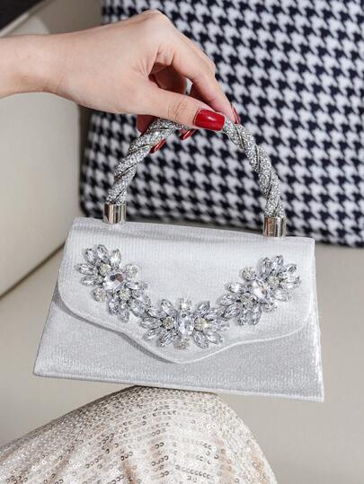 优雅女士时尚水钻装饰手拿包、新娘晚会手提包、舞会、婚礼、活动用迷人钱包