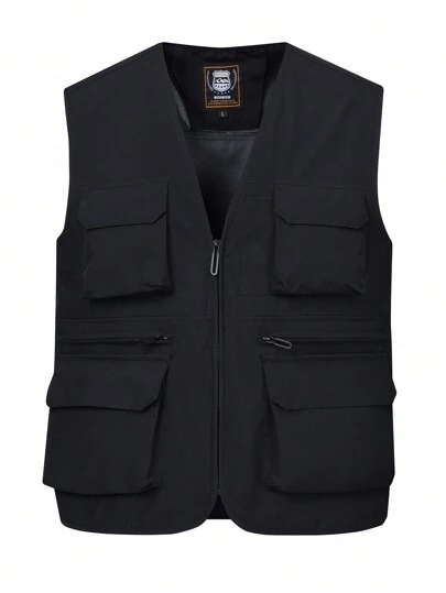 1pc Men Plus Size Casual Outdoor Multi-Pocket Vest/Gilet, Spring/Summer/Autumn