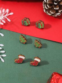 Bộ 3 đôi người tuyết Giáng sinh, mũ ông già Noel, hoa tai gỗ bánh gừng, trang sức dễ thương cho phụ nữ dự tiệc ngày lễ - Nhiều màu - Xem 4