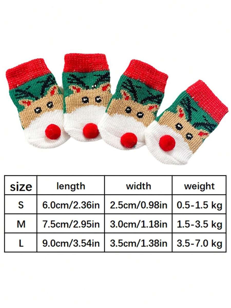 4pcs Pet Christmas Socks For Dogs, Santa Claus Reindeer Snowflake