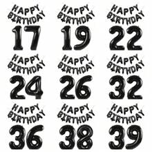 Conjunto de 15 globos negros de "Feliz cumpleaños" de 16 pulgadas, globos de letra de aluminio "Feliz cumpleaños", globos de aluminio números 16, 18, 20, 21, 25, 30, 32, 35, 40, 50, 60 adecuados para decorar fiestas de cumpleaños y crear un ambiente festivo, Navidad - Negro - Ver 1
