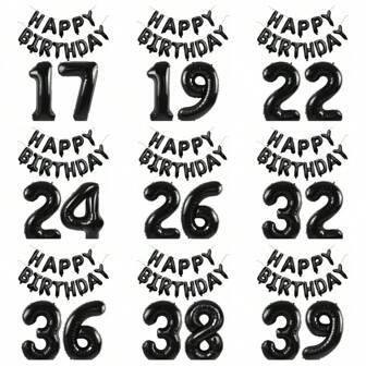 15pcs Black Happy Birthday Balloon Set 16inch Happy Birthday Letter Aluminum Film Balloon 40inch Number 16 18 20 21 25 30 32 3540 50 60 Aluminum Film Balloon Suitable For Birthday Party Decoration To Create A Festive Atmosphere,Christmas