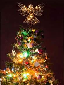 Christmas LED Light String, Christmas Tree Top Hanging Gold And Silver Five-Pointed Star Angel Shape Lighting, Suitable For Christmas, Home Interior, Christmas Tree Decoration, DIY Gift Birthday Home Decor Christmas Decorations Room Decor Winter Christmas Decorations Home Christmas Gifts Christmas Decor - Multicolor - View 7