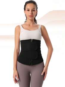 1 pezzo Modellatore vita da donna, Cintura dimagrante per esercizi, Corsetto aderente con assorbimento del sudore e doppia fibbia, Indumento modellante, Cintura yoga per vita, Cintura in plastica per sudorazione, Cintura bundle vita, Corsetto con protezione vita per sport da donna - nero - Visualizzare 4