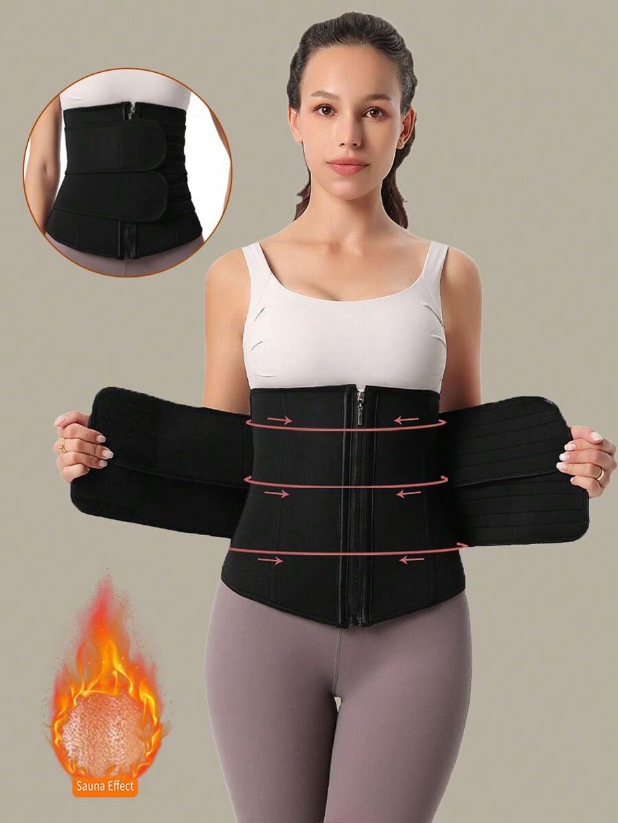1 pezzo Modellatore vita da donna, Cintura dimagrante per esercizi, Corsetto aderente con assorbimento del sudore e doppia fibbia, Indumento modellante, Cintura yoga per vita, Cintura in plastica per sudorazione, Cintura bundle vita, Corsetto con protezione vita per sport da donna - nero - Visualizzare 1