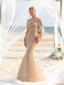 Women' Draped Back Mermaid Hem Formal Mother Of The Bride Dress Elegant Dress - Champagne - View 8