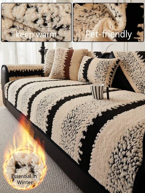 1 Stück gestreiftes Plüsch-Sofakissen, Vintage Stil, für 1/2/3/4-Sitzer Couch, mit Kratzschutz, rutschfest, waschbar, Colorecht, geeignet für Wohnzimmer