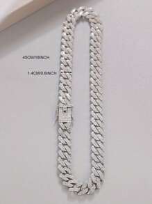 CVNANA 1 European And American Hiphop Fashion Hip-Hop Full Rhinestone 14mm Rhombus Chain Bracelet Men's Necklace People Exaggerated Domineering Chain Necklace Accessories
