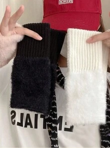 2 pares de guantes sin dedos de mujer de unicolor y cálidos, de punto, adecuados para otoño/invierno, diseño cómodo para oficina, estudio y escritura