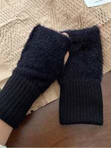 2 pares de guantes sin dedos de mujer de unicolor y cálidos, de punto, adecuados para otoño/invierno, diseño cómodo para oficina, estudio y escritura