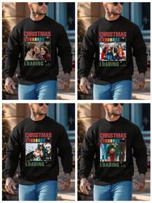 Customized Christmas Graphic & Text Crew Neck Sweatshirt For Men, Personalize With Your Photo/Group Photo/Couple/Couples/Family/Friend/Pet/Landscape, Upload Your Image And Text To Create Your Exclusive Design Printed On The Front - Black - View 2