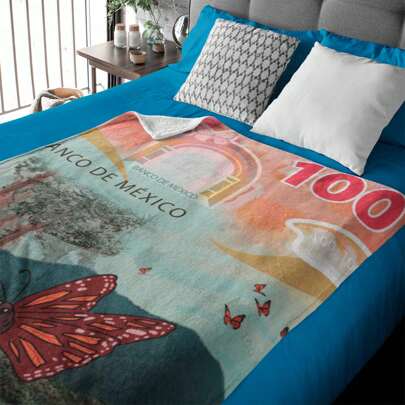 Frazada Cobija Billetes De $ 20 50 100 200 500 1000 Ultra Suave de Moda y Calidad en billetes Mexicanos Mariposas, Cocodrilo, Jaguar, Ballena, Ajolote, Aguila Frazada Cobija Manta Ultra Suave para Viaje y Hogar Tamaño Individual y Matrimonial