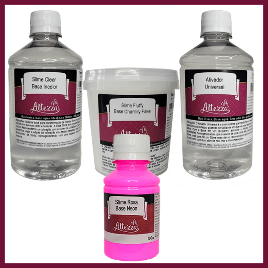 Kit Transparent Glue 500g + Activator For Universal Slime 500ml + Fluffy Chantilly 400g Altezza Altezza - Super Premium Complete Slime - Creative DIY Slimes Factory - Complete Slime Kit - Making Slimes - Offer - Special Promotion - 套件+粉紅色霓虹100g - 查看 1