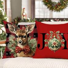 4 vỏ gối trang trí Giáng sinh hình con trâu màu đỏ đen trang trí nhà nông trại Giáng sinh người tuyết hươu niềm vui trang trí ngày lễ mùa đông vỏ gối cho ghế sofa gia đình - Nhiều màu - Xem 3