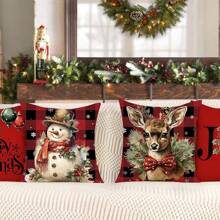 4 vỏ gối trang trí Giáng sinh hình con trâu màu đỏ đen trang trí nhà nông trại Giáng sinh người tuyết hươu niềm vui trang trí ngày lễ mùa đông vỏ gối cho ghế sofa gia đình - Nhiều màu - Xem 4