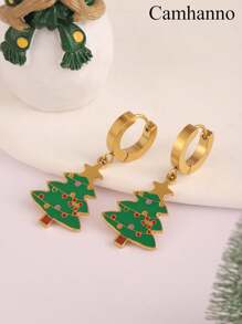 Camhanno 1件浪漫精致不锈钢圣诞系列耳环适合圣诞节送女朋友 - 彩色 - 查看 8