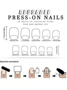 Bộ 10 miếng dán móng tay hình vuông thủ công màu đen, tối giản, có thể tái sử dụng, dùng được nhiều lần - màu đen - Xem 6