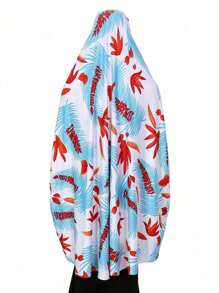 1pc Hooded Flared Solid Color Fashion Batwing Sleeve Long Robe Coat - White Leaves - View 2