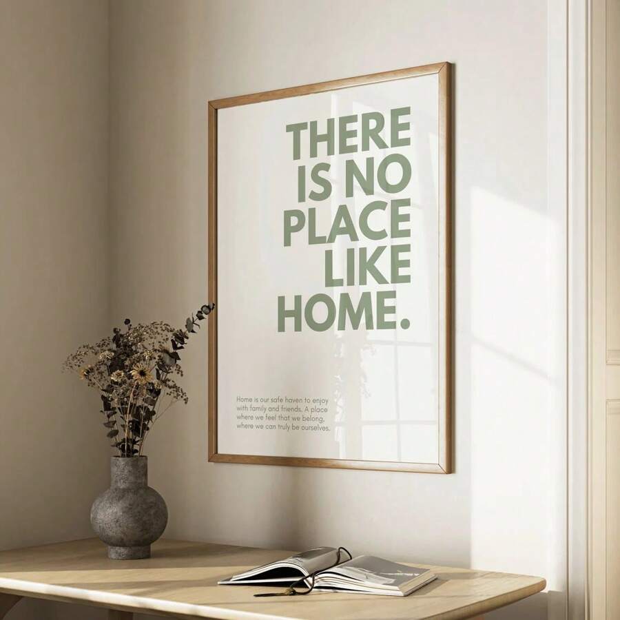 1 件，绿色引文壁画，没有地方像家一样海报，家居装饰，卧室装饰，无框 - A - 查看 1