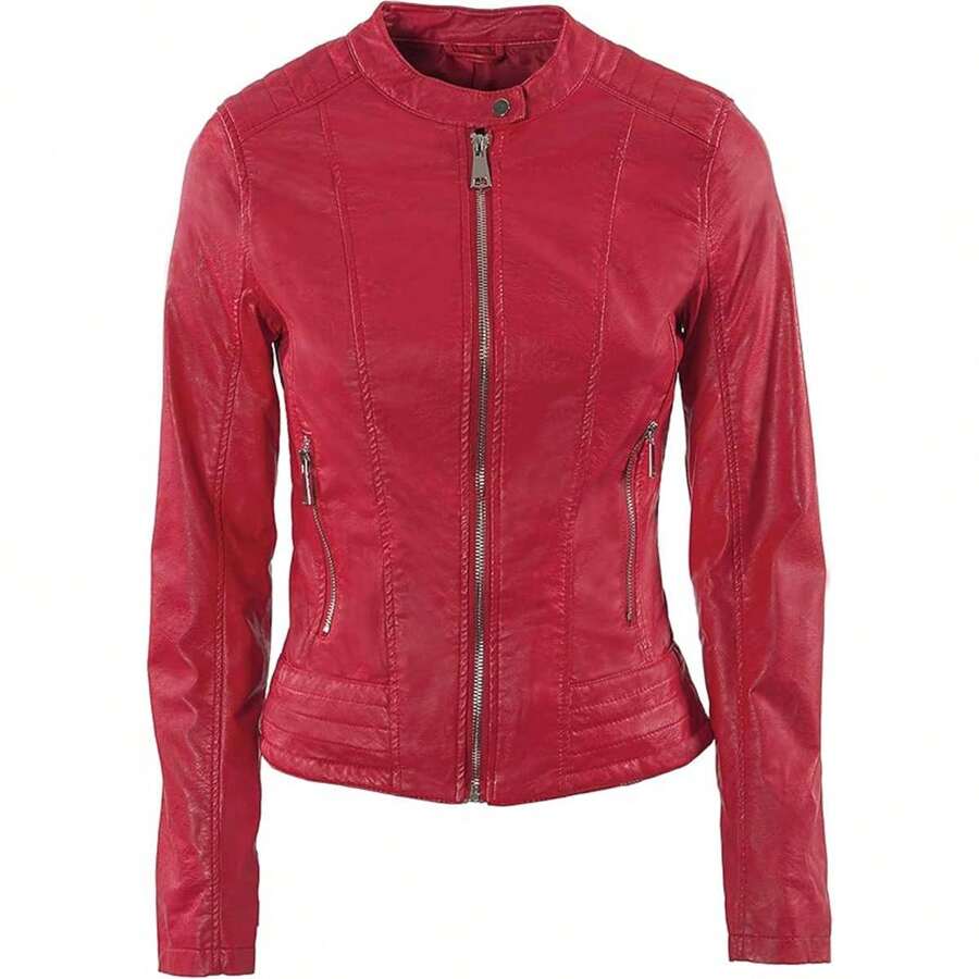 JOPHY & CO. Giacca Corta Donn con Tasche, Cerniere e Scollo Coreana (cod. 8820) - Rosso - Visualizzare 1