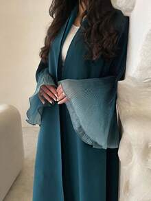 1 Piece Fashion One Size Women Middle Eastern Clothing Long Skirt Elegant Gradient Color Crushed Flared Cuffs Cardigan Dress Robe Abaya Suitable For Daily Festivals, Modest