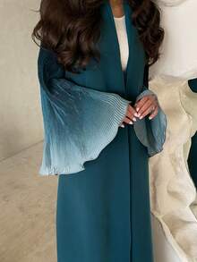 1 Piece Fashion One Size Women Middle Eastern Clothing Long Skirt Elegant Gradient Color Crushed Flared Cuffs Cardigan Dress Robe Abaya Suitable For Daily Festivals, Modest