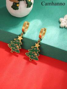 Camhanno 1件浪漫精致不锈钢圣诞系列耳环适合圣诞节送女朋友 - 彩色 - 查看 11