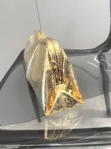 奢华设计师 PU 皮革晚宴手拿包钱包和手提包单肩包派对宴会包 - 金色 - 查看 10