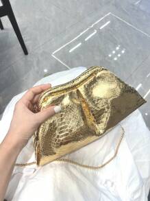 奢华设计师 PU 皮革晚宴手拿包钱包和手提包单肩包派对宴会包 - 金色 - 查看 9