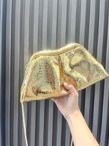 奢华设计师 PU 皮革晚宴手拿包钱包和手提包单肩包派对宴会包 - 金色 - 查看 8