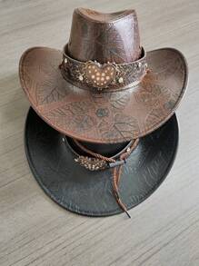 1 pièce Chapeau haut de forme en feutre avec un cœur en métal incrusté de strass, élégant et convenant pour les voyages, les fêtes, les soirées western cowboys et l'usage quotidien pour la Saint-Valentin