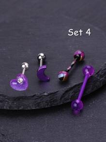 4~9入組 Y2K風格蝴蝶結舌環 14G不鏽鋼亞克力骷髏 舌針 星舌棒 磅秤舌環 首飾 給女性女孩的萬聖節和聖誕派對最佳禮物，日常佩戴 - 彩色 - 查看 16