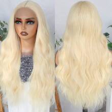 Gorgeous #613 Synthetic Lace Front Wigs Pre Plucked Long Body Wave Wigs Glueless Blonde Colored Wigs Heat Resistant Fiber Hair Long Wavy Lace Front Wigs For Fashion Women For Daily Christmas Party Cosplay Use - 金色 - 查看 5