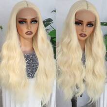 Gorgeous #613 Synthetic Lace Front Wigs Pre Plucked Long Body Wave Wigs Glueless Blonde Colored Wigs Heat Resistant Fiber Hair Long Wavy Lace Front Wigs For Fashion Women For Daily Christmas Party Cosplay Use - 金色 - 查看 3