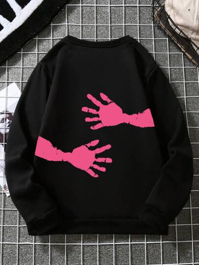 SUPSHUSY Hug Letter Printed Sweatshirt, Pink Love Printed Pattern Pullover, Women's Round Neck Black Jacket, Long-Sleeved Top, Suitable For Autumn And Winter Daily Leisure, Outdoor, Running And Fitness