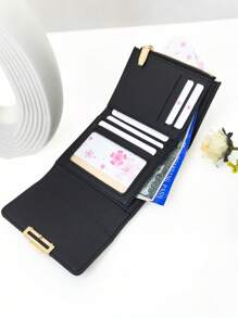 女士短款钱包 柔软 PU 黑色 1 件折叠多功能大容量身份证夹拉链零钱包轻便可用作卡片钱包卡夹女士礼物钱包钱包 - 黑色 - 查看 8