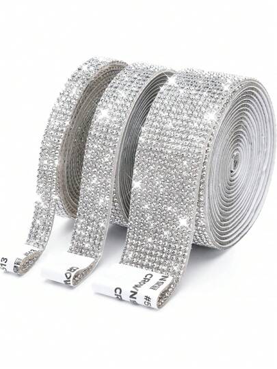 1/3Rolls Self-Adhesive Crystal Rhinestone Ribbon DIY Decorative Sticker, 2mm Rhinestones, For Arts & Crafts, DIY Projects, Car & Phone Decoration, Vase, Wedding & Cake Decor(Silver), Stickers, Wall Decal, Vinyl Decal For Home Decorations, Spring Decoration Items Refresh Your Home, Rama Decoration Stickers School Decor School Surprise Dormitory Decor Back To School Room Decor School Supplies