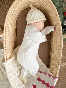 YOUQi Verdickter Fleece Vorderer Öffnung Neugeborenen Baby Kleidung, unisex rein weiß strukturierte flauschige Bären Muster Romper, Mode stilvolle Oberbekleidung für 100 Tage/1. Geburtstag, super süßer Cartoon Muster Romper, Herbst/Winter