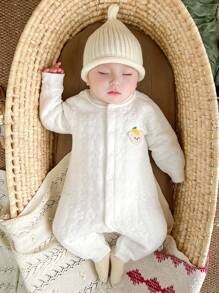 YOUQi Verdickter Fleece Vorderer Öffnung Neugeborenen Baby Kleidung, unisex rein weiß strukturierte flauschige Bären Muster Romper, Mode stilvolle Oberbekleidung für 100 Tage/1. Geburtstag, super süßer Cartoon Muster Romper, Herbst/Winter