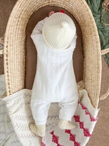 YOUQi Verdickter Fleece Vorderer Öffnung Neugeborenen Baby Kleidung, unisex rein weiß strukturierte flauschige Bären Muster Romper, Mode stilvolle Oberbekleidung für 100 Tage/1. Geburtstag, super süßer Cartoon Muster Romper, Herbst/Winter